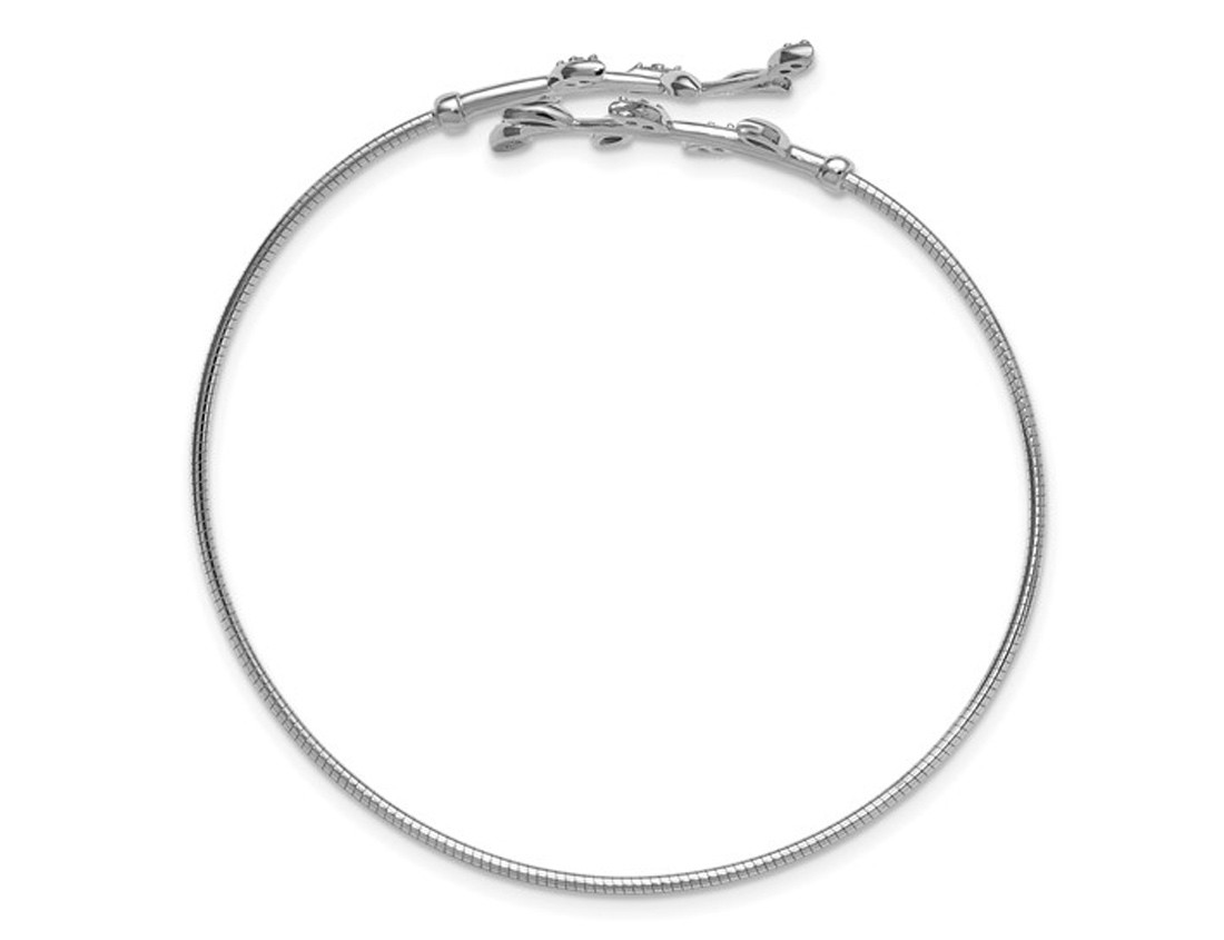 Stering Silver Leaf Flexible Cuff Bangle Bracelet with Synthetic Cubic Zirconias