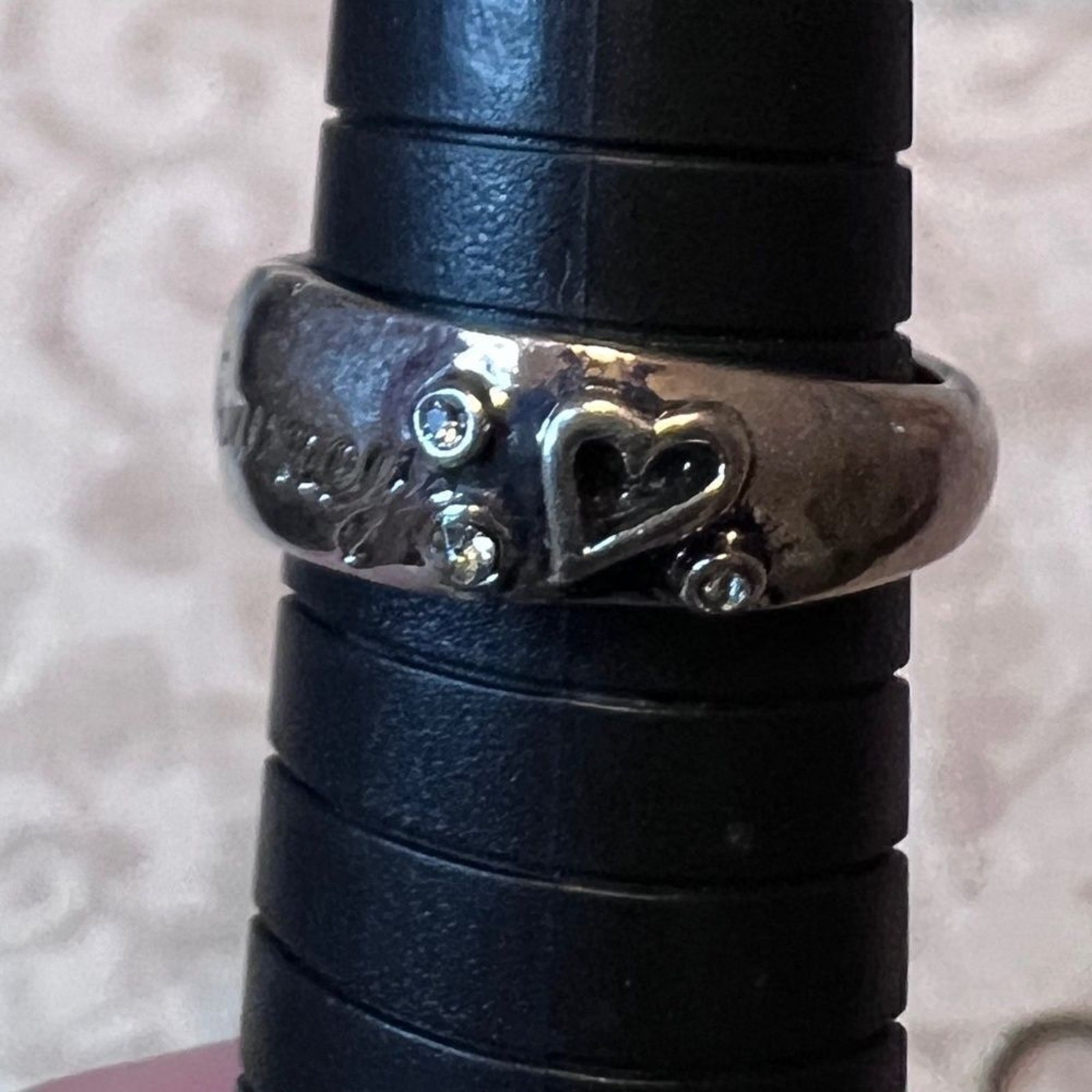 Rings Set of three stackable silver plated with engraved message Sz 8 1/2