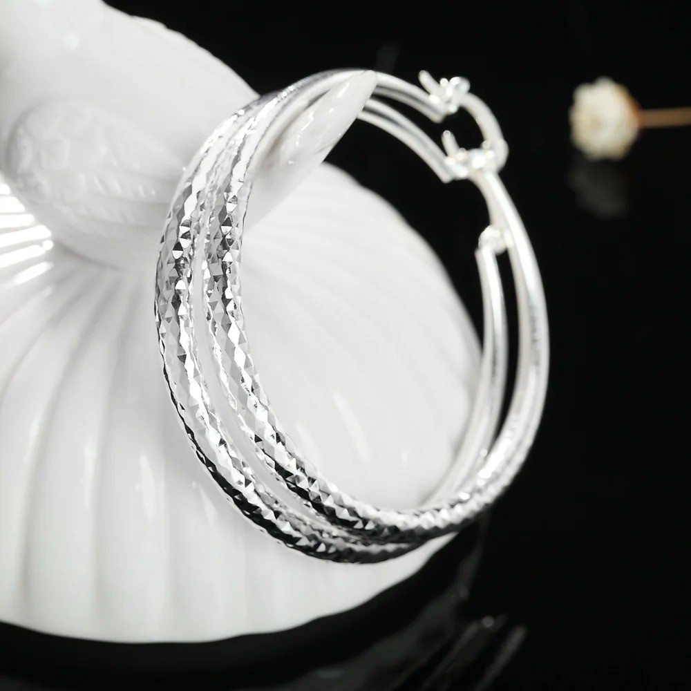 925 Sterling Silver Circle Hoop Earrings 5cm Women Wedding Party Jewelry