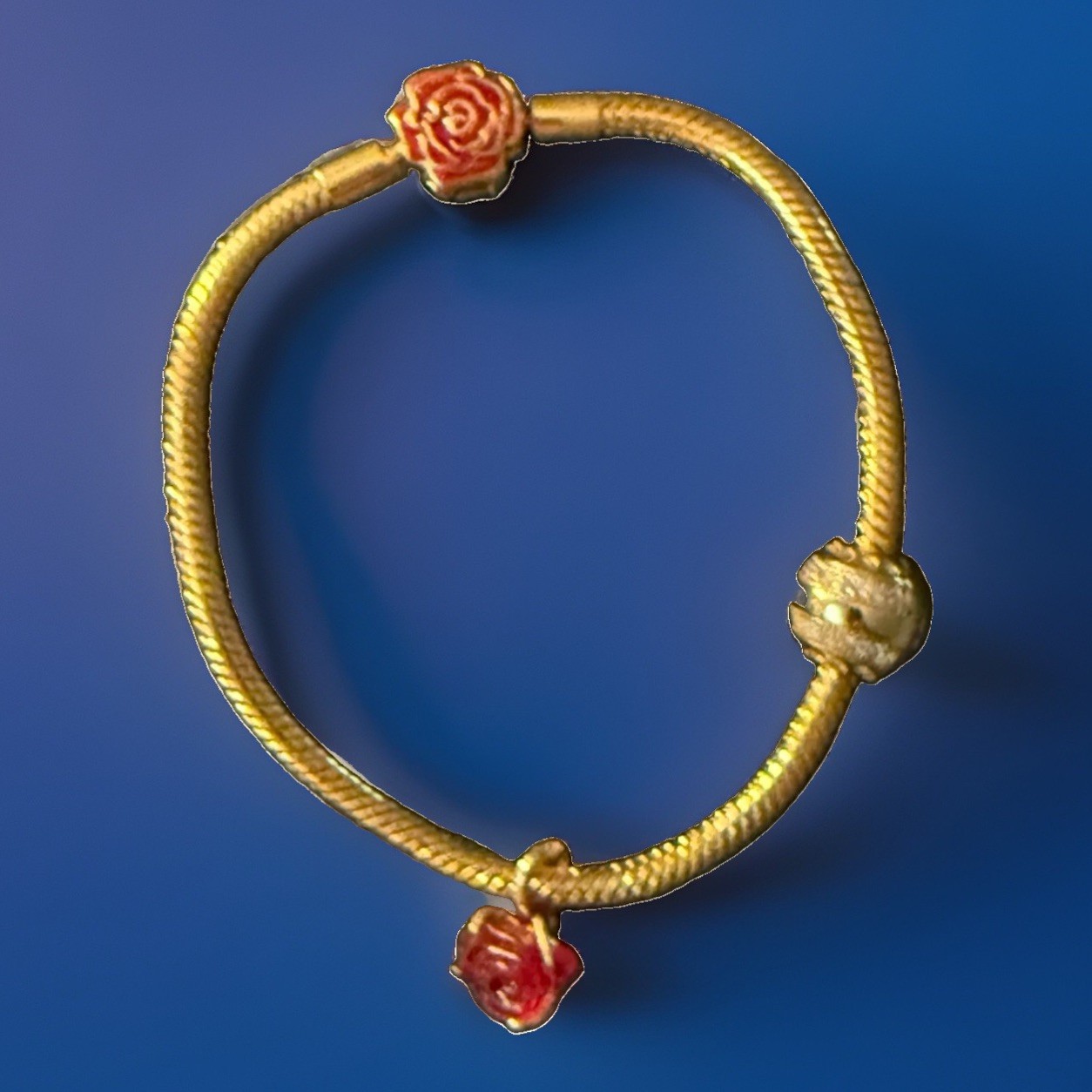 14 K Gold Plated BELLE’S ROSE CLASP 7.4”, W/Single Dangling Rose