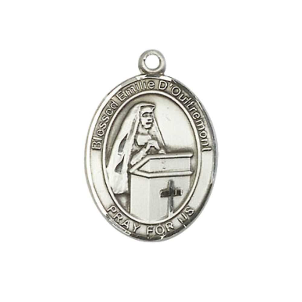 Sterling Silver Blessed Emilee Doultremont Medal 24″ Endless Chain Necklace