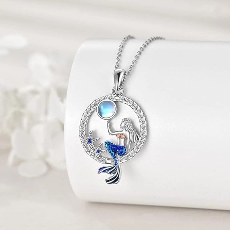 Mermaid Necklace Moonstone Mermaid Pendant Pave CZ Gifts For Her