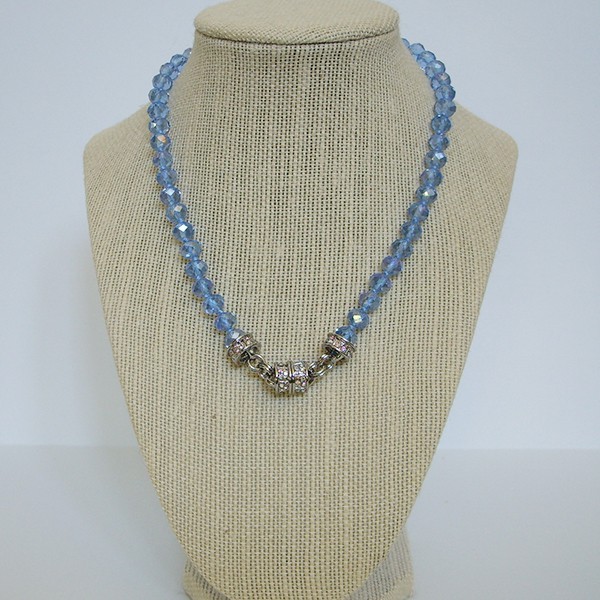 Kirks Folly Timeless Crystal Magnetic Necklace Silvertone Sky Blue Crystal Beads