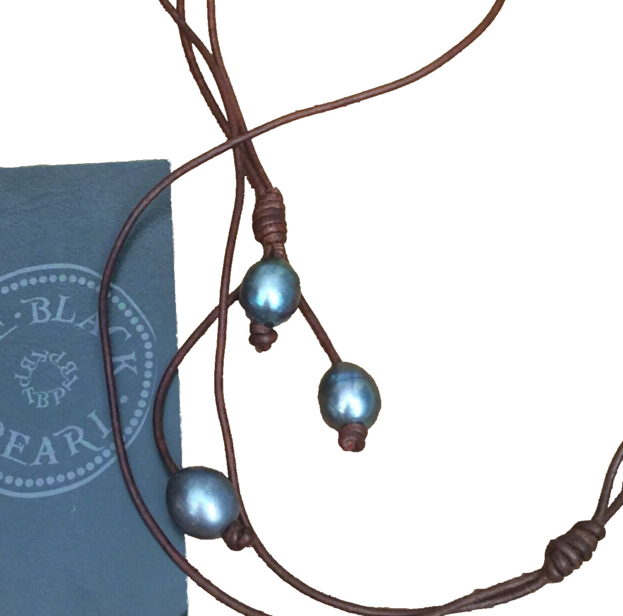 BLACK PEARL LEATHER LARIAT NECKLACE HANDMADE IN USA 10mm 35″