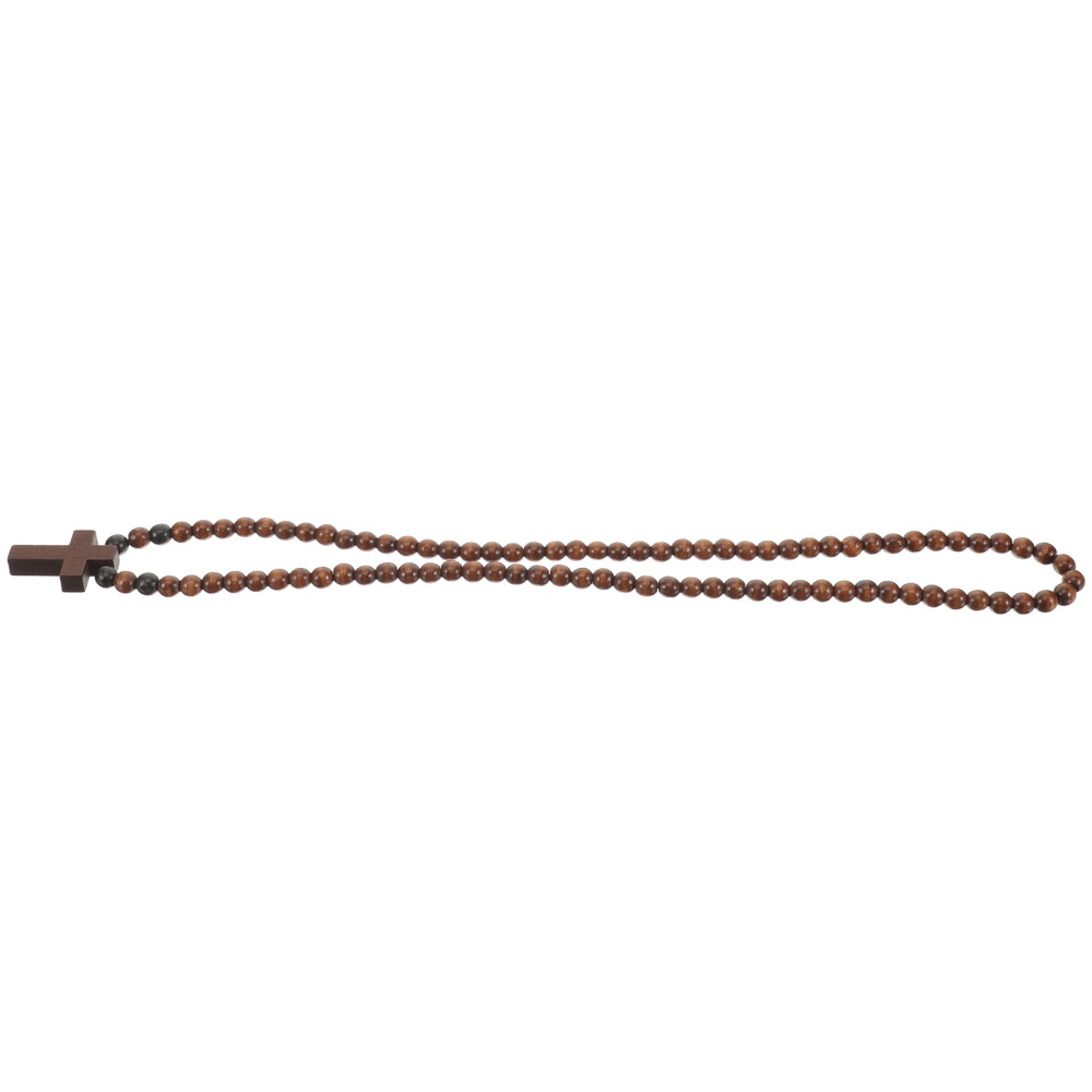 Wooden Cross Necklace For Men Beaded Chain Necklace Rosary Trendy Necklace