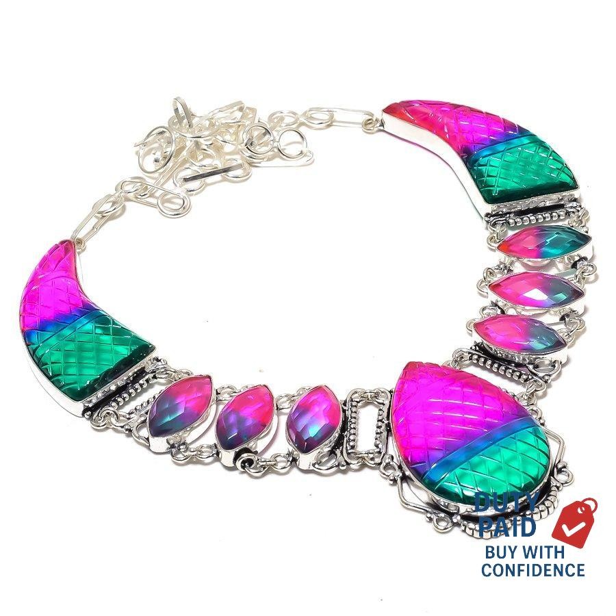 925 Silver bi-color tourmaline Chain Anniversary Handcrafted Necklace Jewelry