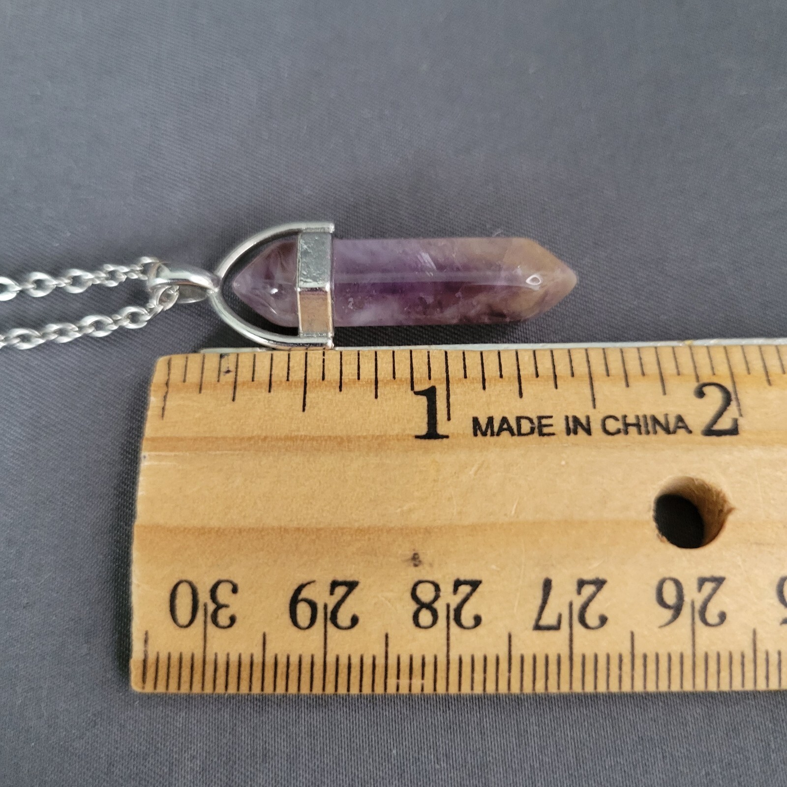 Adult Jewels Silver Tone Cable Chain Purple Quartz Stone Pendant Necklace 16 in