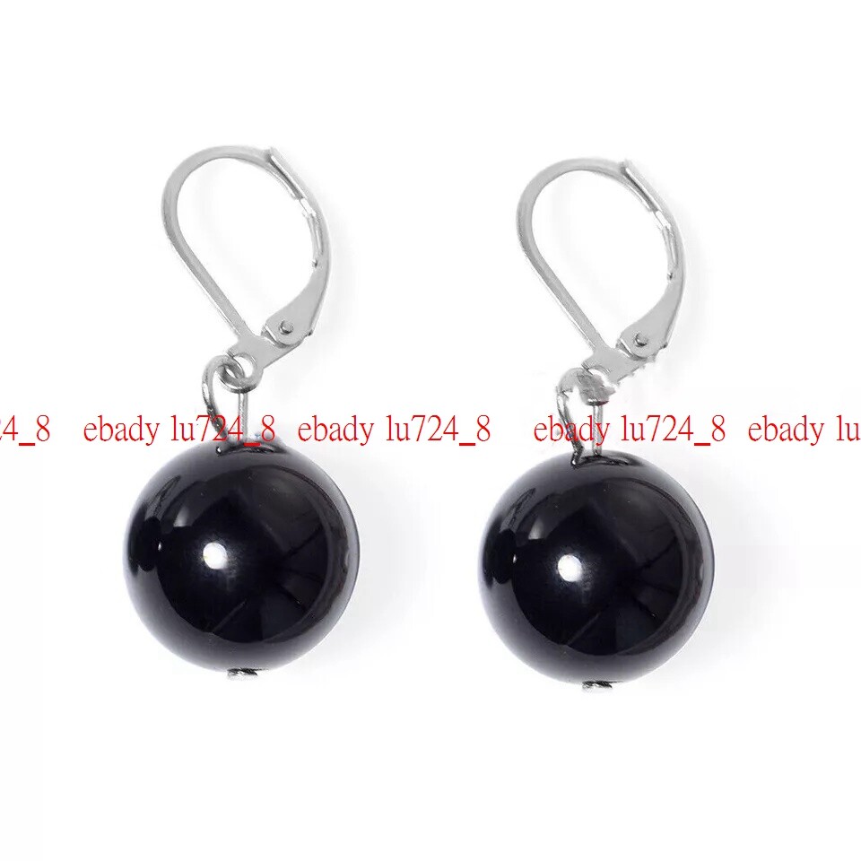 8/10/12/14mm Black Agate Gemstone Round Beads Bracelet Earring Set