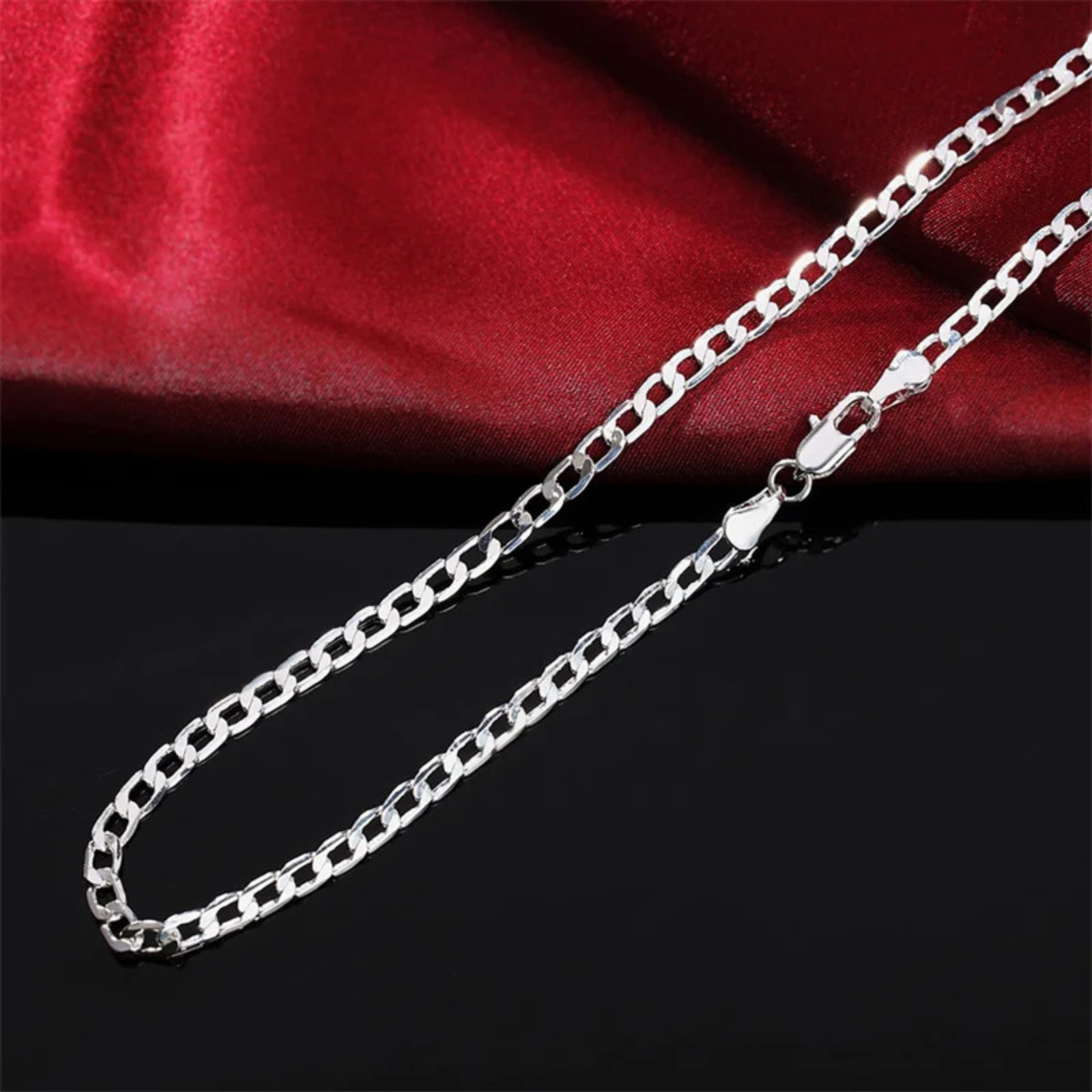 Solid 925 Sterling Silver Jewelry Chain Necklace 4mm Cuban Lobster Clasp 16-30in