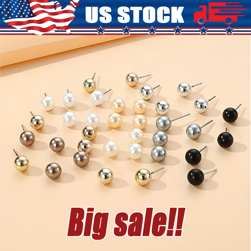 18 Pair Elegant Multi-color Imitation Pearl Stud Earrings Korean Jewelry Set New
