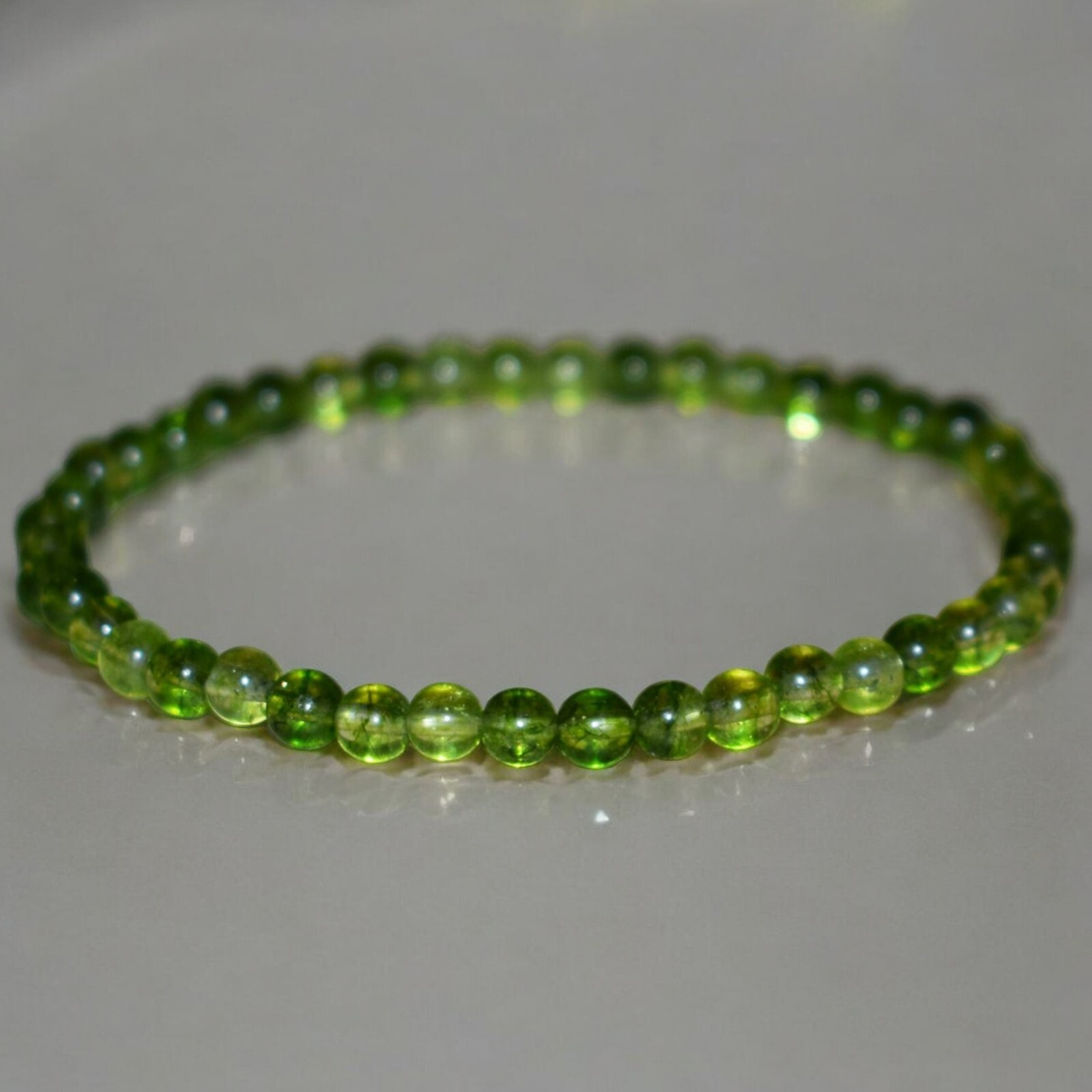 Natural 4mm Peridot Stone Bracelet Green Crystal Beads Stretch Bracelet Handmade