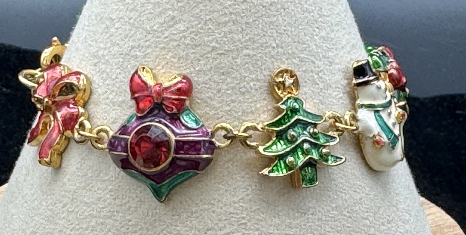 Christopher RADKO Christmas Charms Gold Tone Bracelet 6.5”Holiday Multicolor