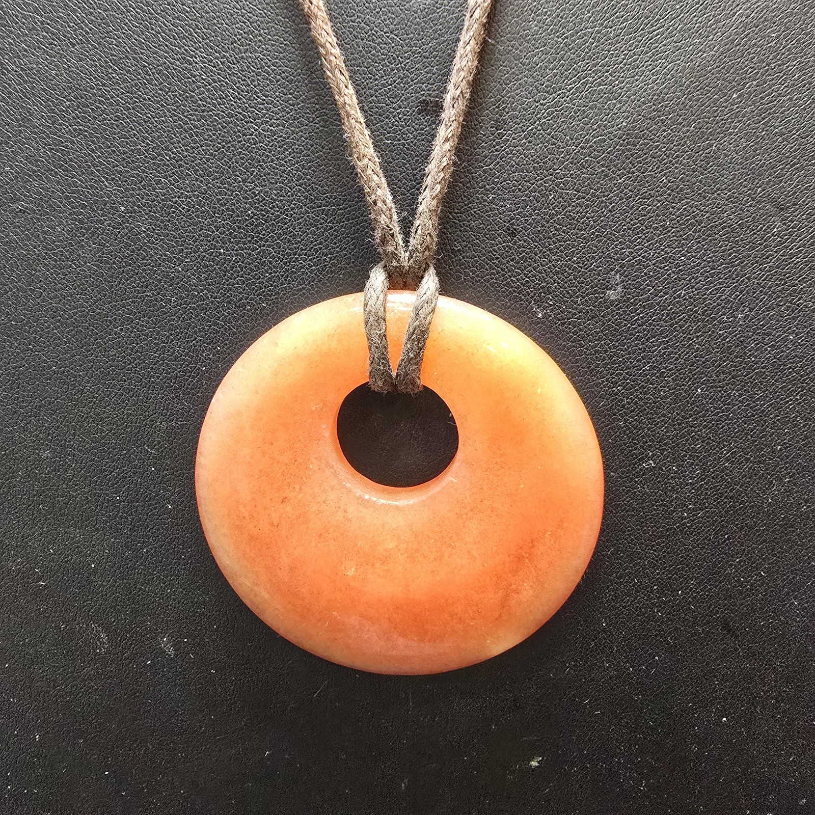 Orange Carnelian Pendant Round Stone Hemp Tie Necklace Boho Adjustable
