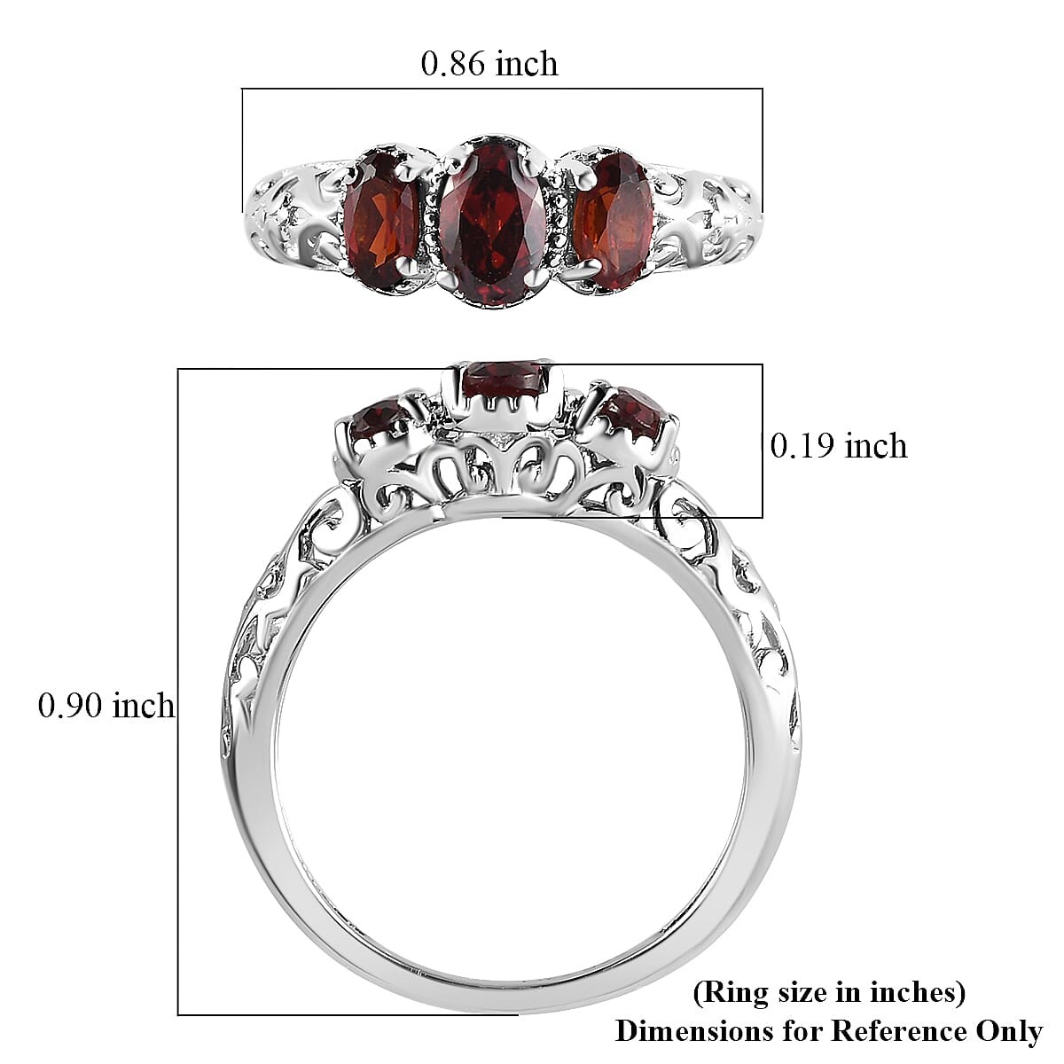 925 Sterling Silver Platinum Plated Citrine 3 Stone Ring Jewelry Size 7 Ct 0.9
