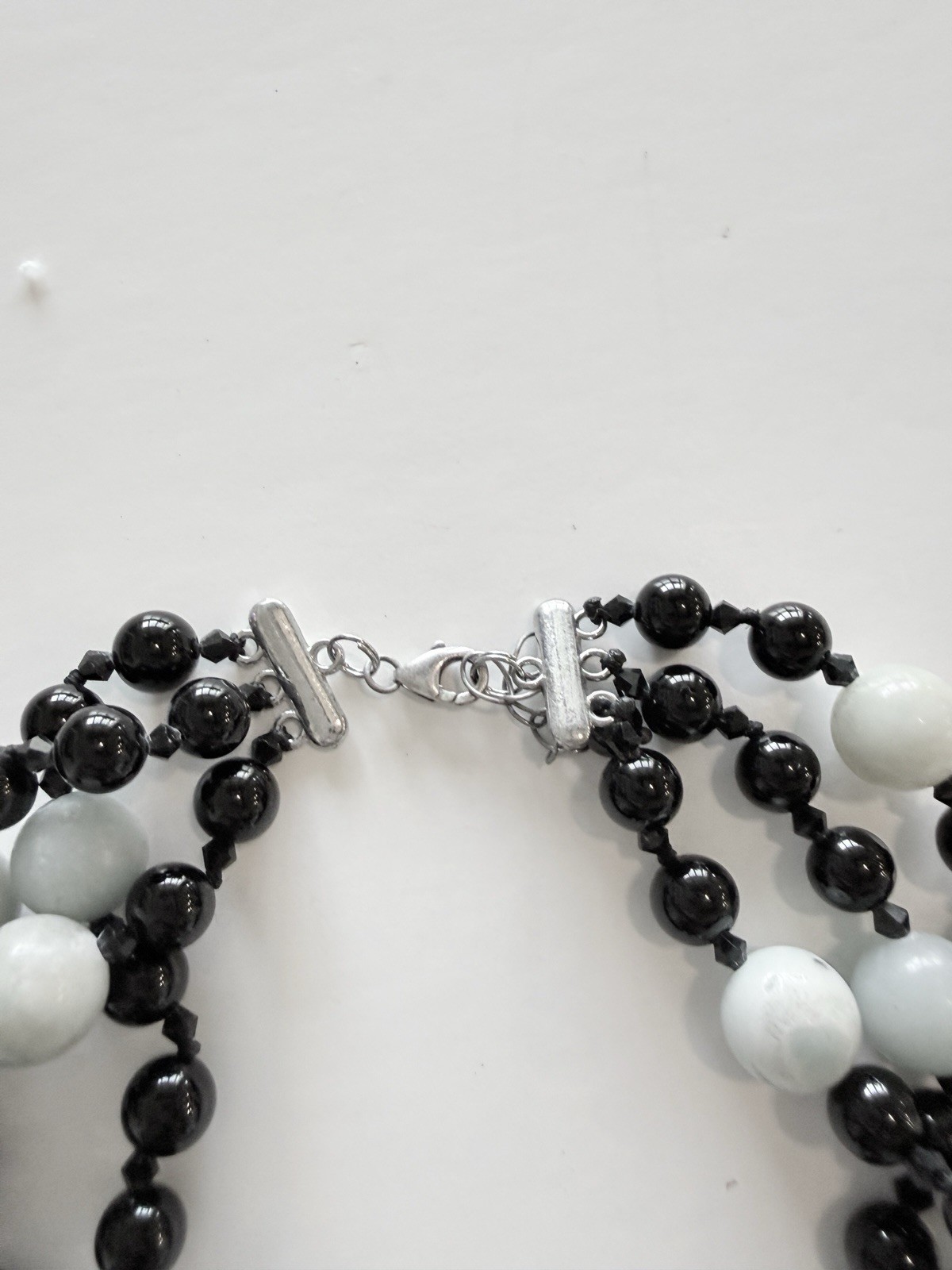 Black White Gray Glass Beaded Multi-Strand Layered Necklace Toggle Closure