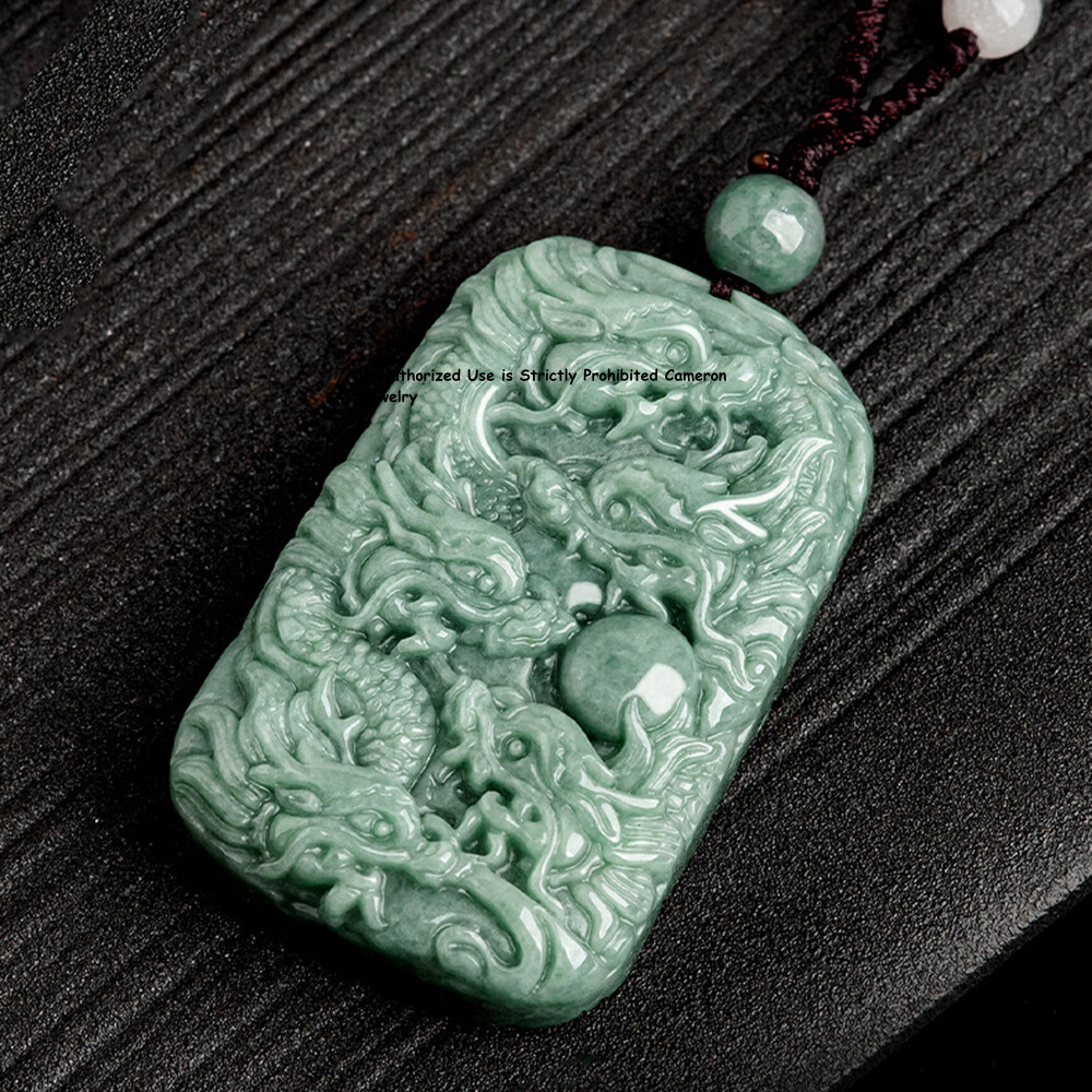 Real Grade A 100% Natural Green Jade Jadeite Lucky Dragon Oblong Pendant
