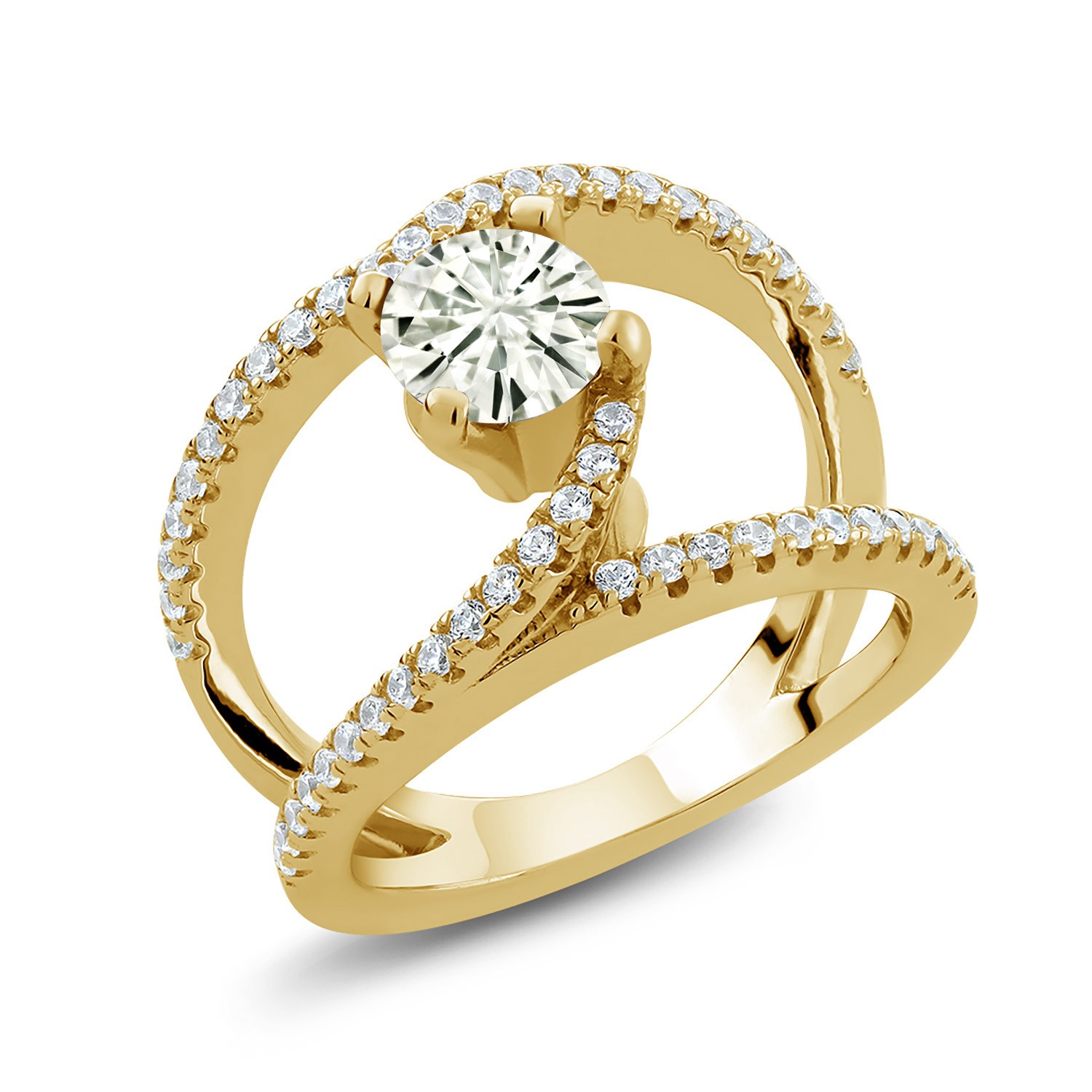 18K Yellow Gold Plated Silver Ring Moissanite 0.80ct DEW
