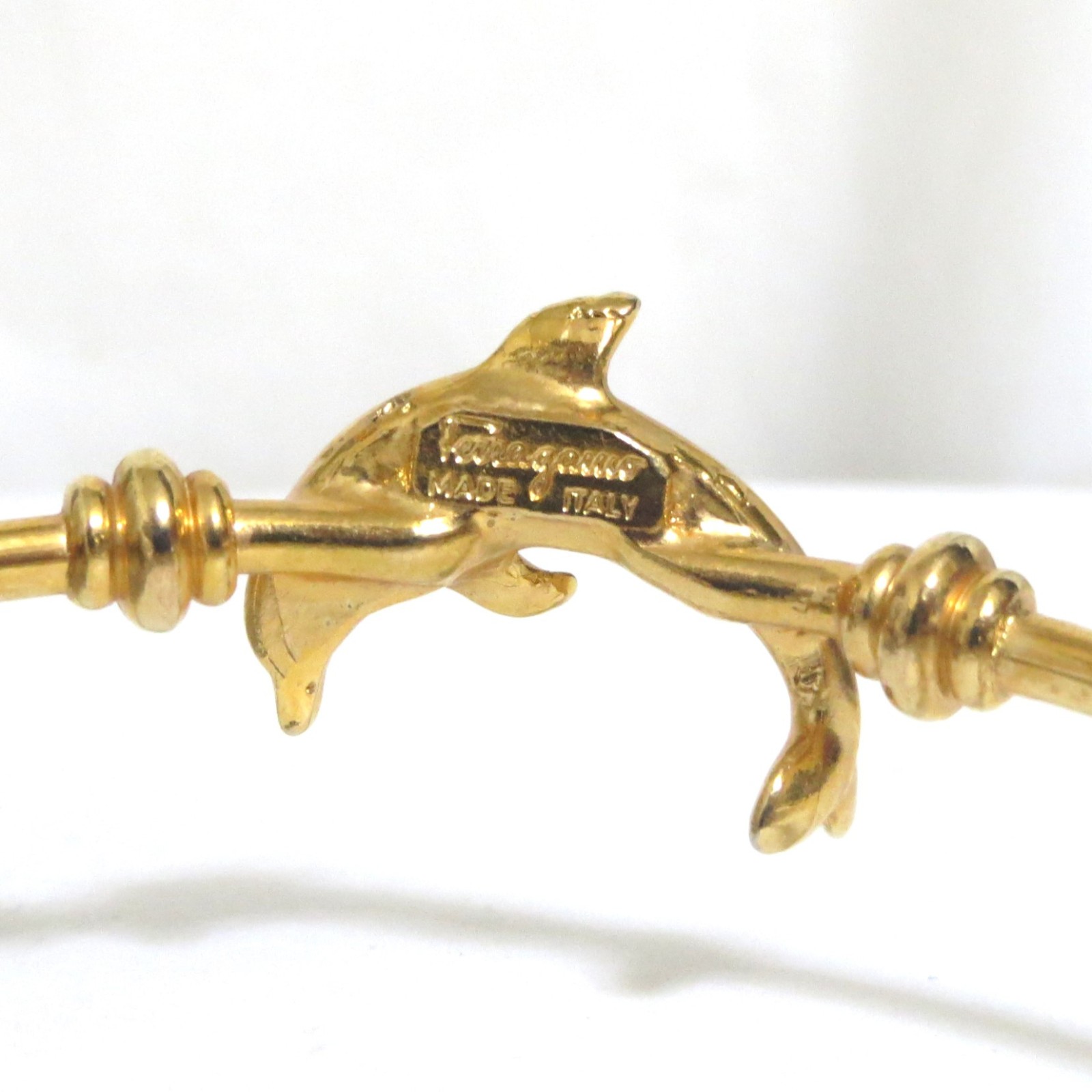 Auth Rare Salvatore Ferragamo Dolphin Bangle Bracelet Goldtone Metal 19.5cm/7.67