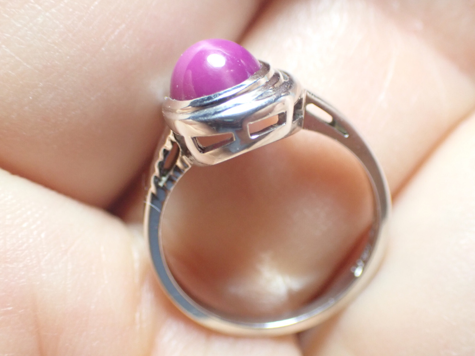 Pink or Purple Star Sapphire Ring 14k White Gold Jewelry &Three Diamonds Size 6