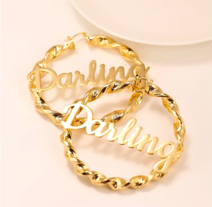 Customized Name Twist Hoop Earrings Women Big Medium Stainless Steel Silver Gold
