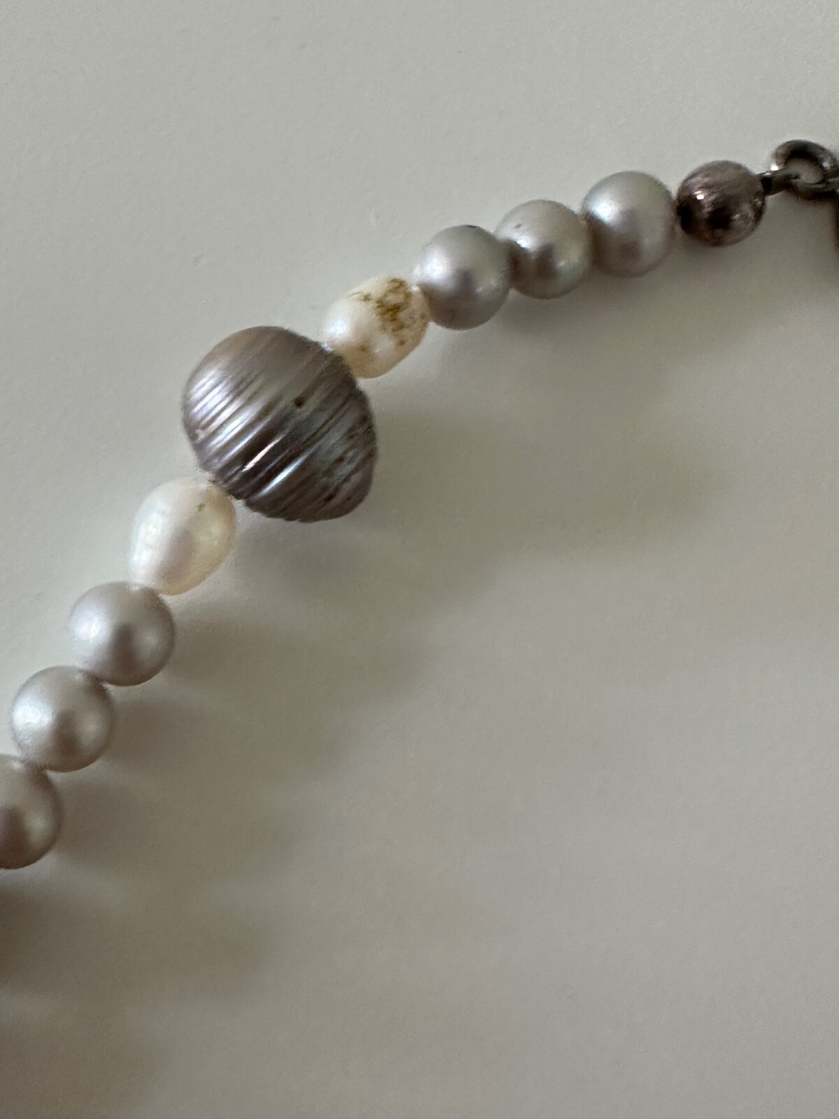 Sterling Silver Grey Pearl Necklace Beaded Iridescent 925 Push Lock 17 in