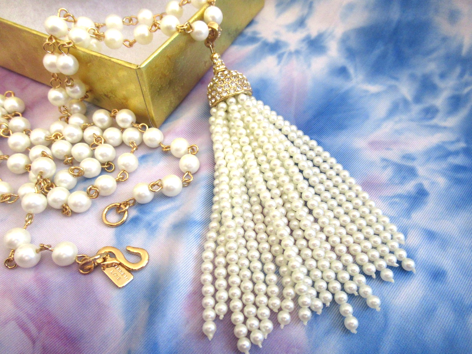 KJL Kenneth Jay Lane 22Kt Gold Plated Pearl Tassel 32″ Necklace NEW