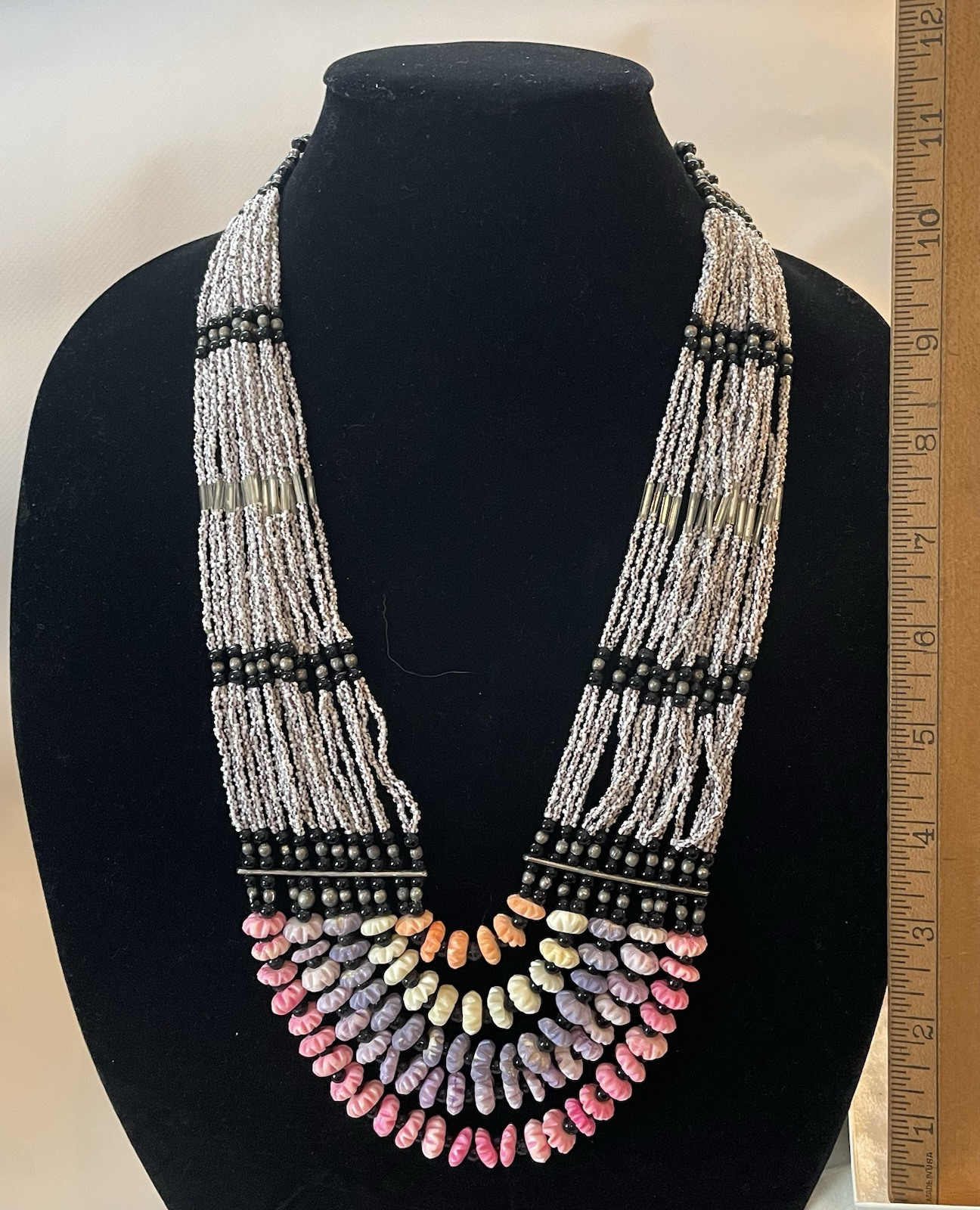 Multi-Strand Beaded Necklace Southwest Boho Jewelry Seed Beads Multicolor 26inch
