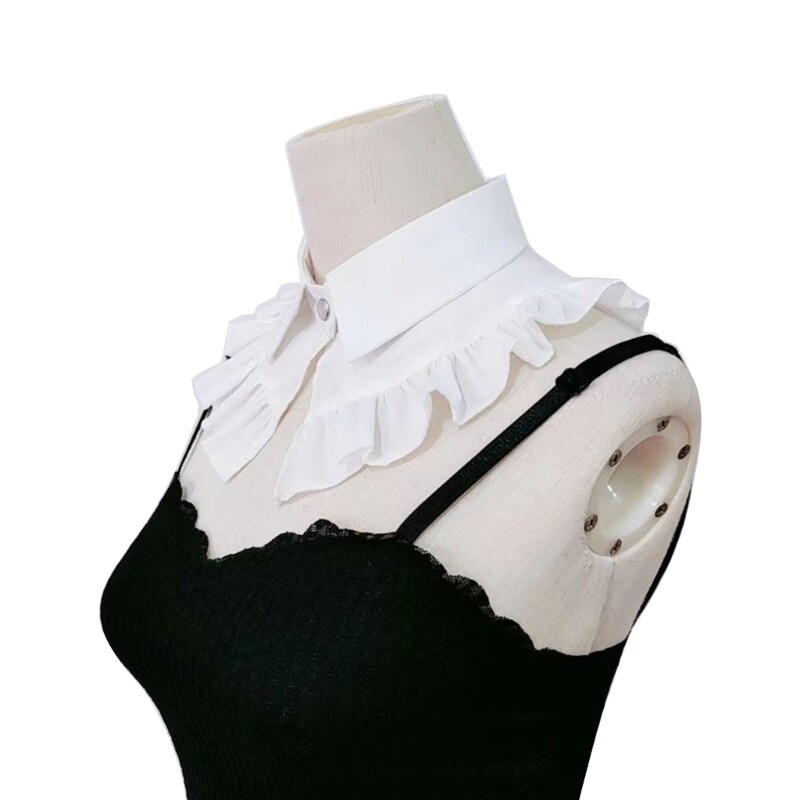 Women Elegant Ruffle Trim Lapel False Collar Button Front Blouses Half Shirt