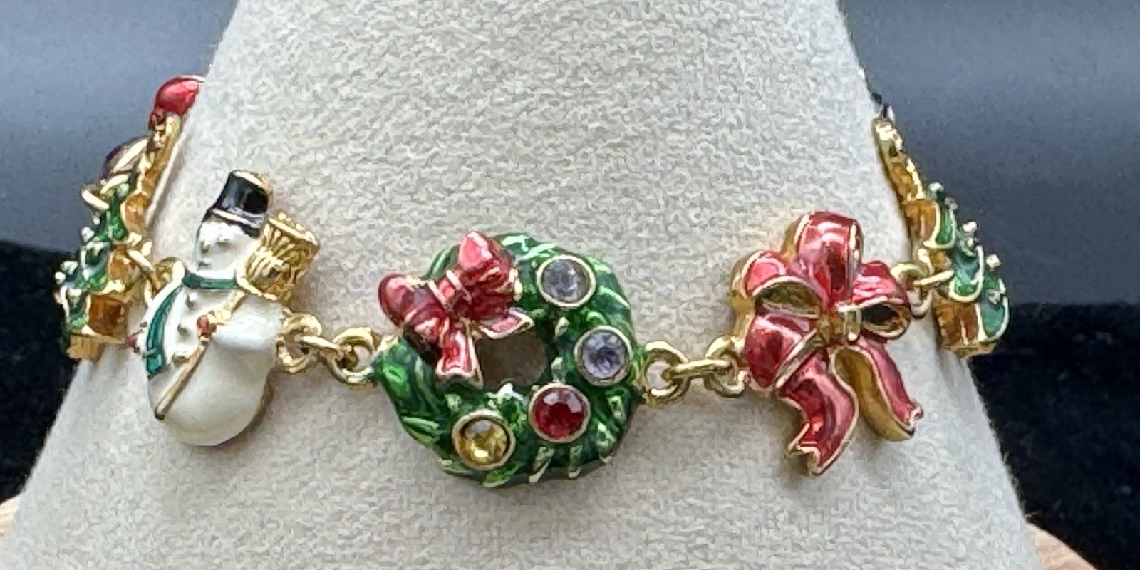 Christopher RADKO Christmas Charms Gold Tone Bracelet 6.5”Holiday Multicolor