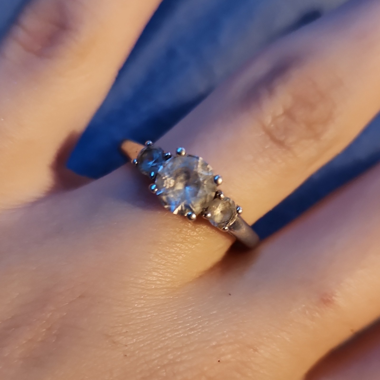 Silver-Tone Metal Band Ring Size 7 with 3 Round White/Clear Stones