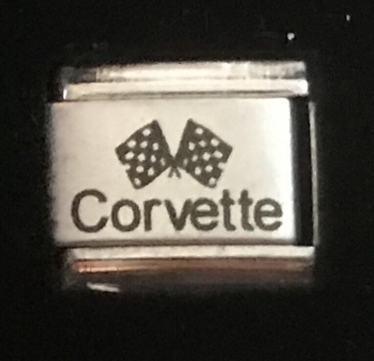 Corvette Racing Flags Laser Italian Charm Link 9MM K47 Style CR