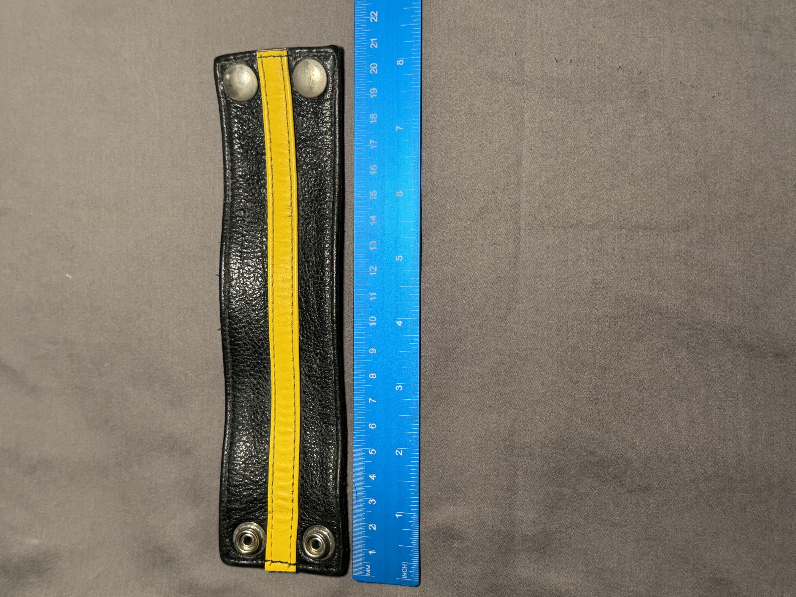 Handmade Leather Cuff Bracelet – Black & Yellow – Snap Closure