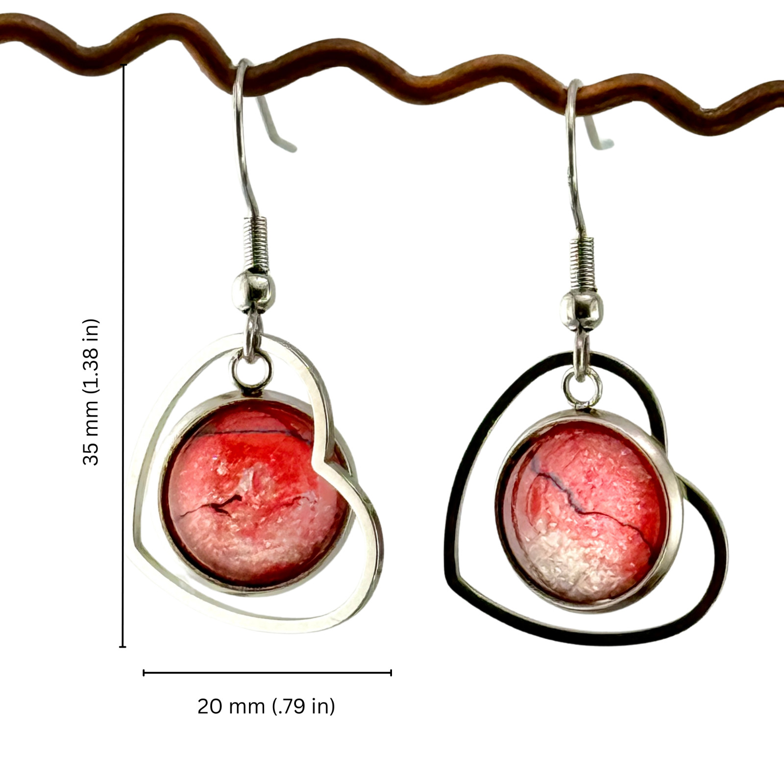 Dangle Earrings Handmade “Crazy Kinda Love”Heart Sterling Silver French Earwires