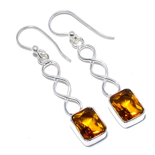 Citrine Gemstone 925 Silver Plated Spiral Earring 1.79″ A321