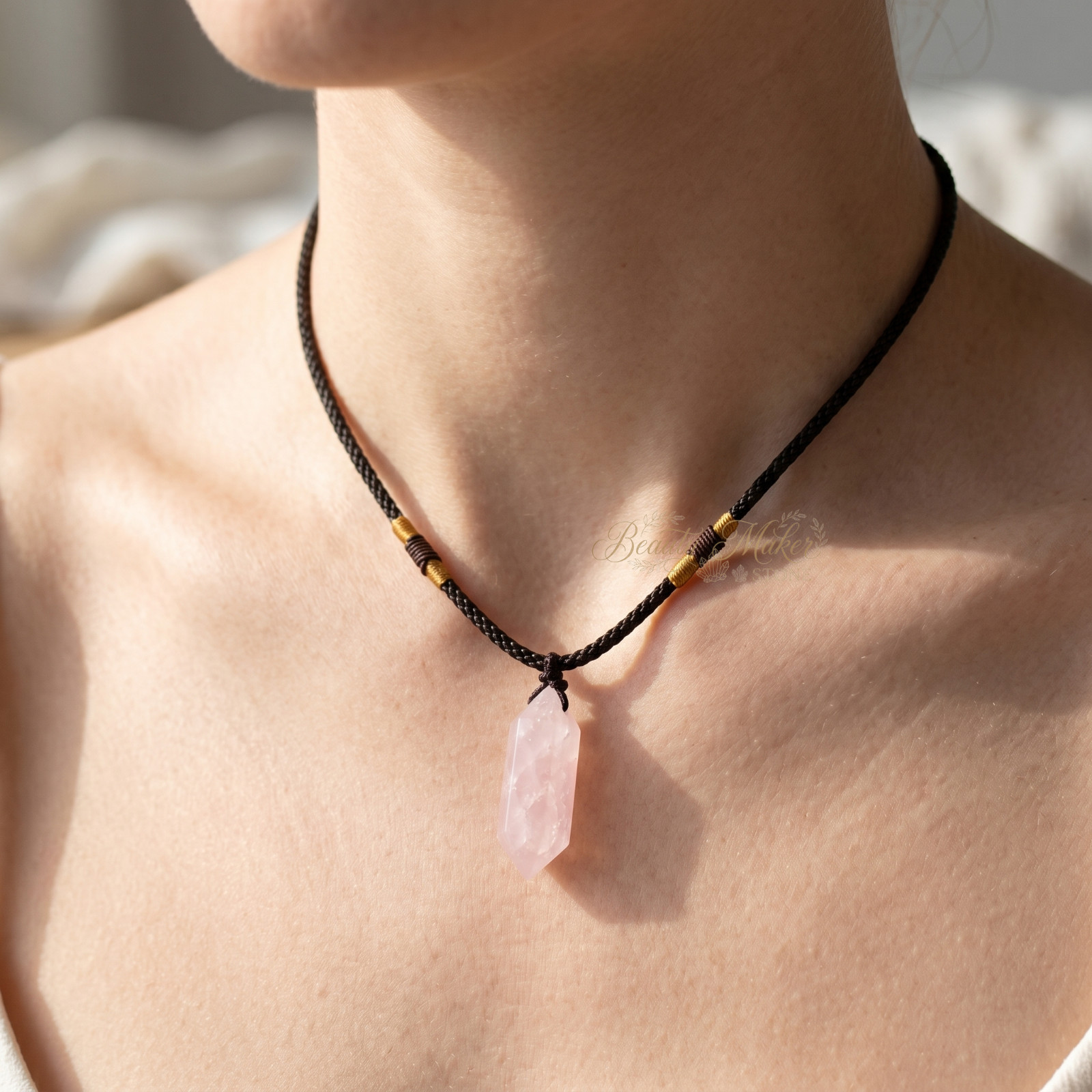 Natural Rose Quartz Pendant Necklace Inner Strength & Self Confidence Symbol