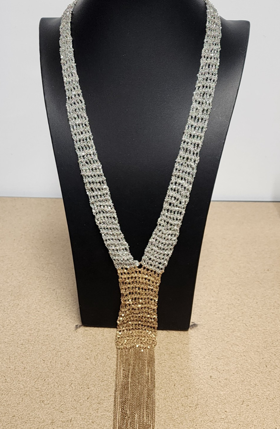 Zara Mesh Tassel Y Drop Necklace 30″