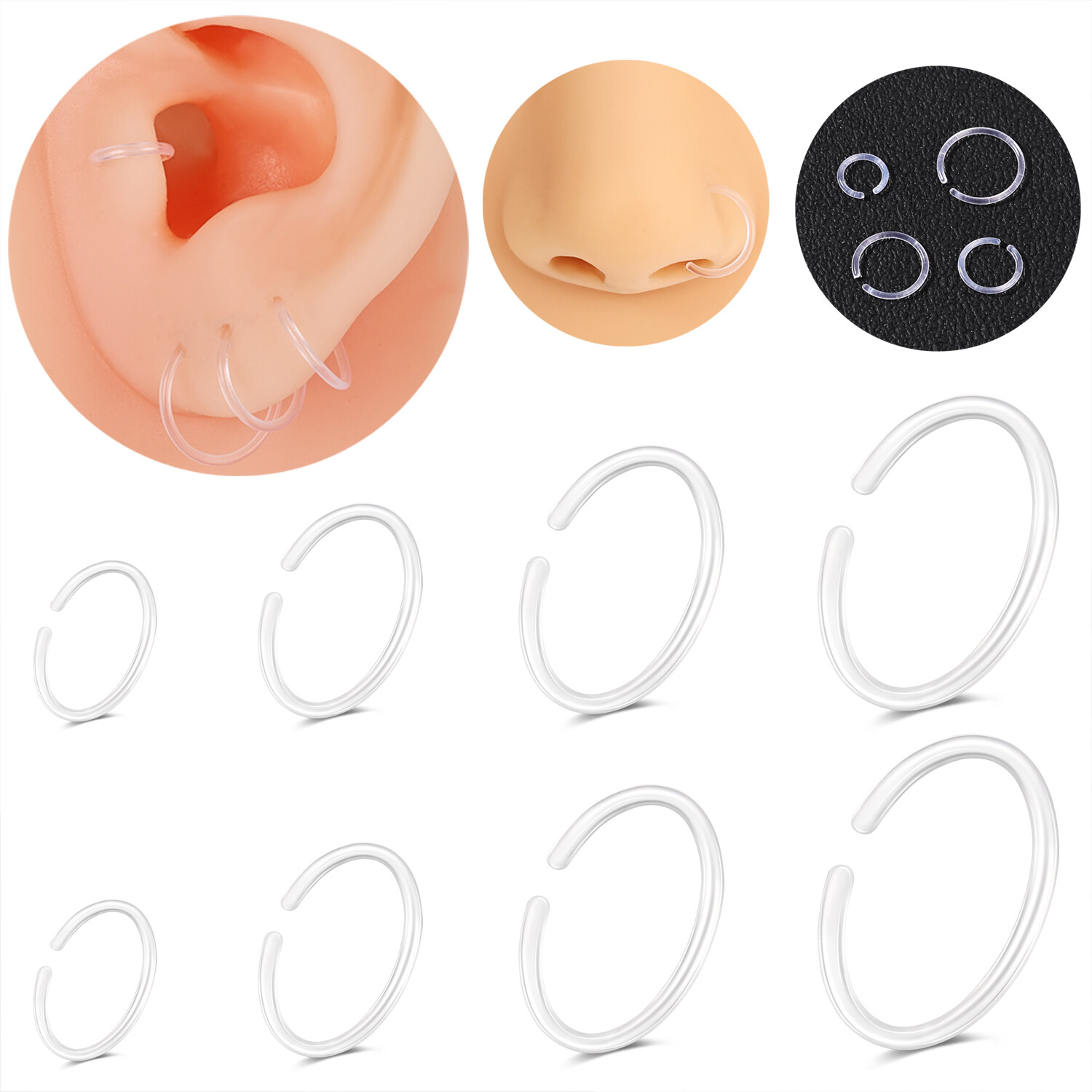 4 Pairs Acrylic Nose Ring Helix Tragus Earrings C-Shaped Septum Piercing Jewelry