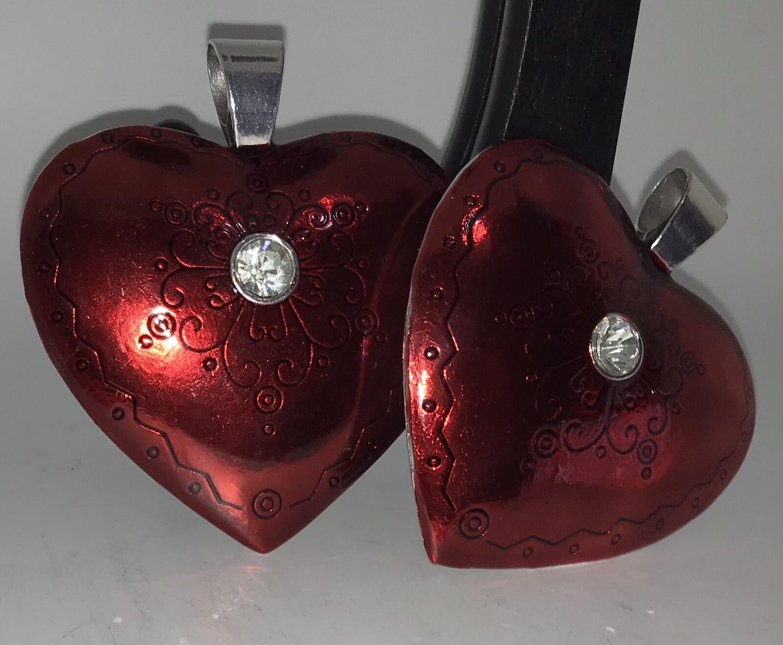 Big Red Heart Enameled Pendents. J Alloy 2.5 X3.5 Inches. Priced per 2 pcs