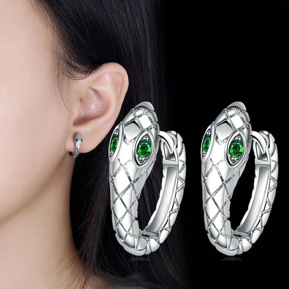 925 Sterling Silver Crystal Snake Hoop Earrings Jewellery Women Girls Gift.