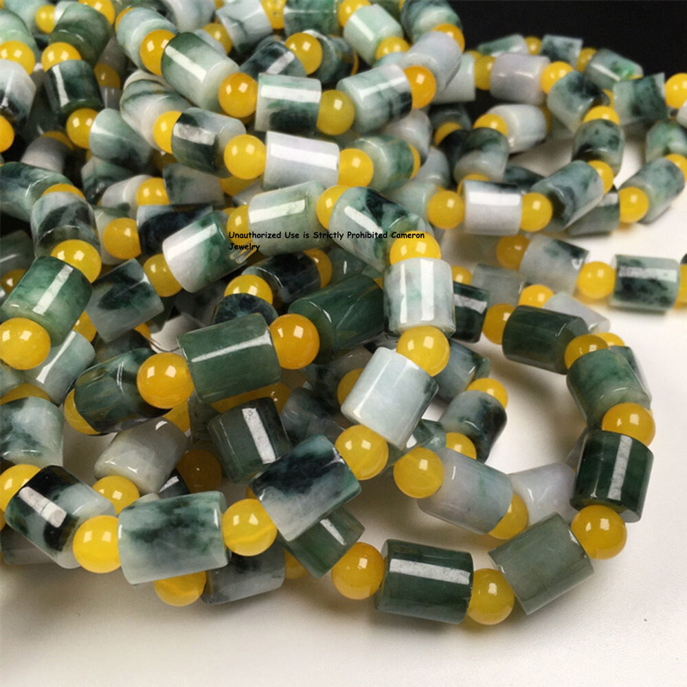 1pcs Real Grade A Natural Multicolor Jadeite Jade Lucky Tube Beads Bracelet