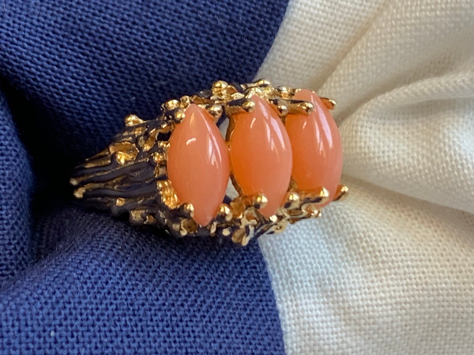 14K Yellow Gold Ring 3.59g Fine Jewelry Size 6 Band Angel Skin Coral Look *READ*