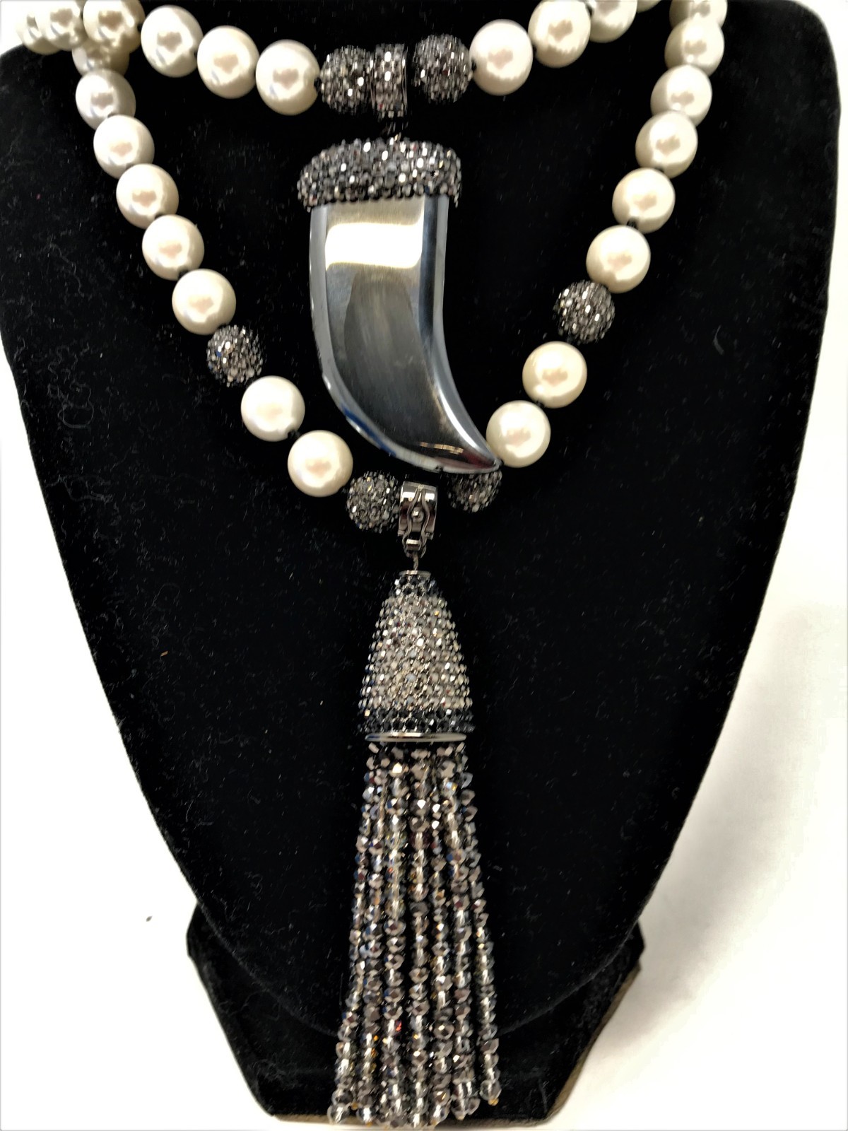 Joan Boyce Two Tone Treasured Tassel 2-Strand Imperial Pearl Necklace New!