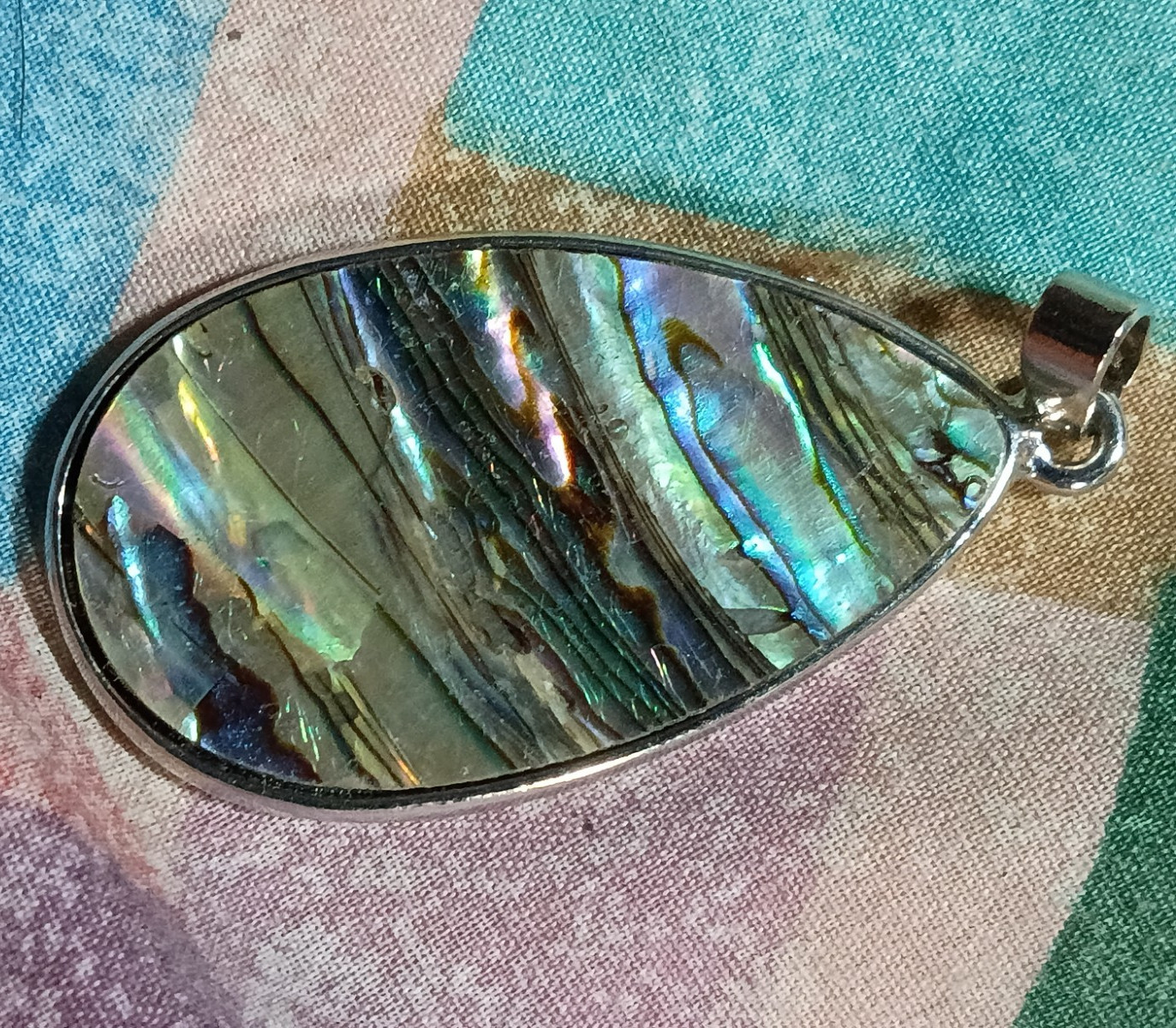 Silver Tone Teardrop Abalone Shell Inlay Charm Pendant Bezel Setting