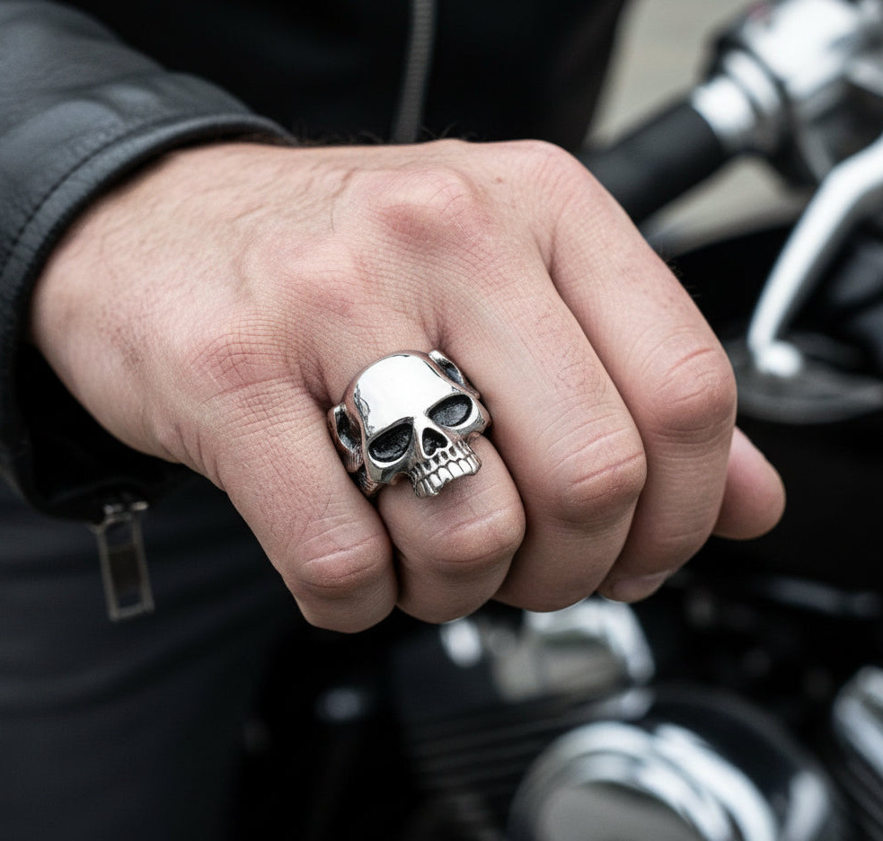 Long Jaw Skull Ring with Wings Biker Jewelry Men’s Ring Stainless Steel 83