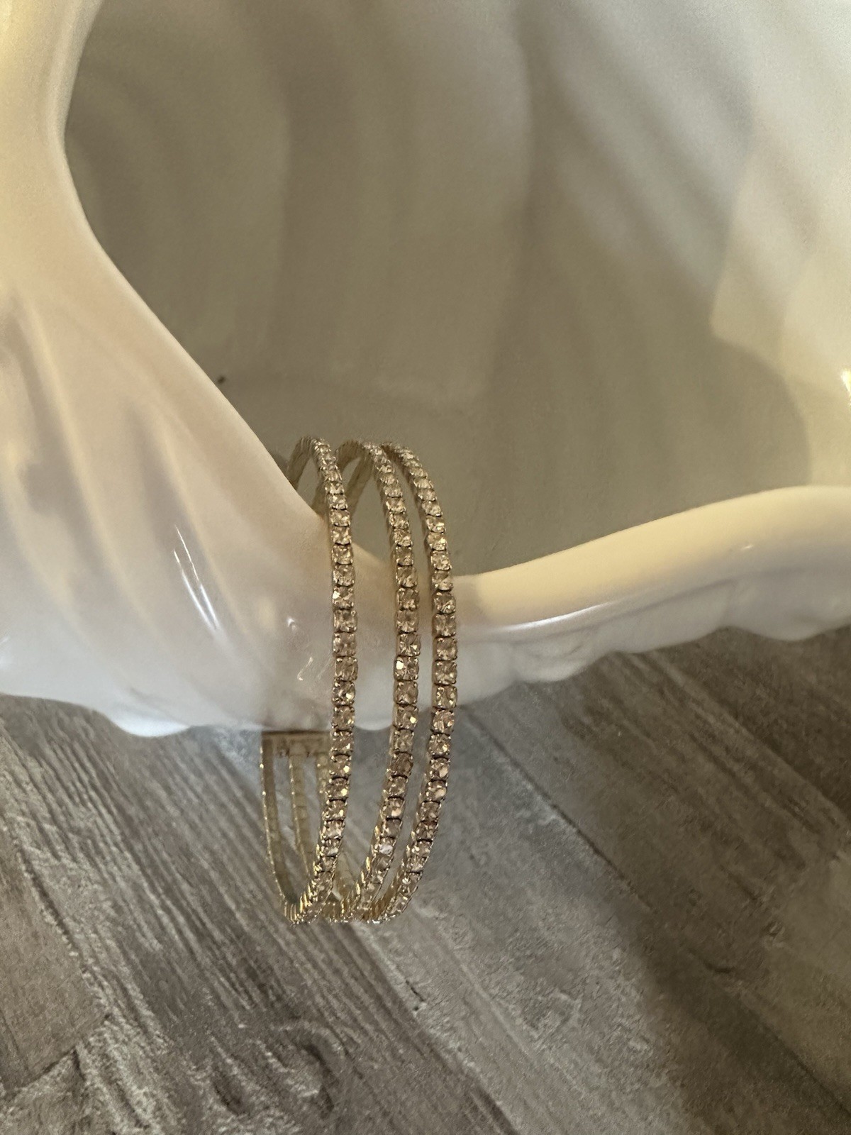 Gold Tone Textured Open Cuff Bangle Bracelets Set of 2, Stackable Metal