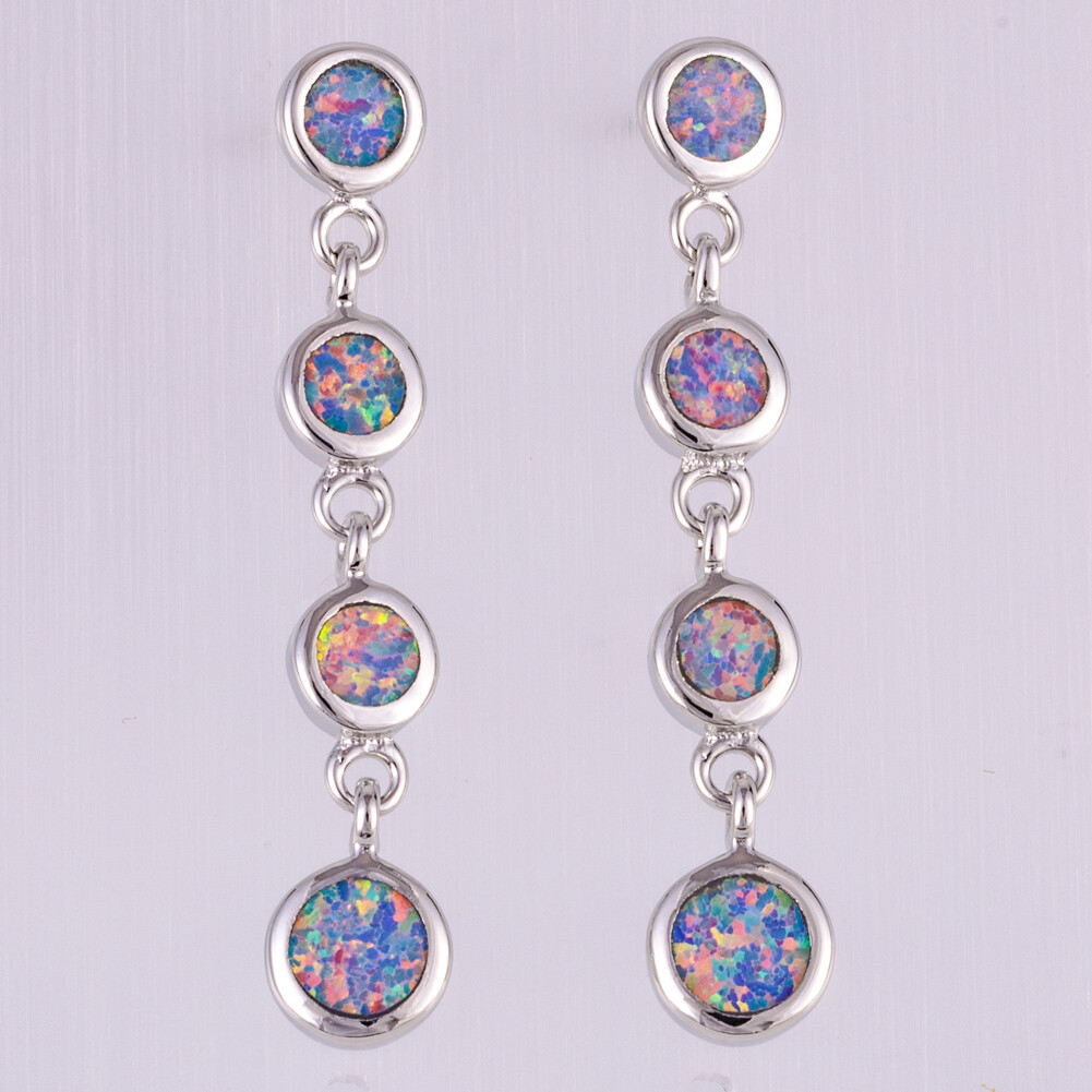 4 Round Lavender Purple Fire Opal Silver Jewelry Drop Pierced Earrings