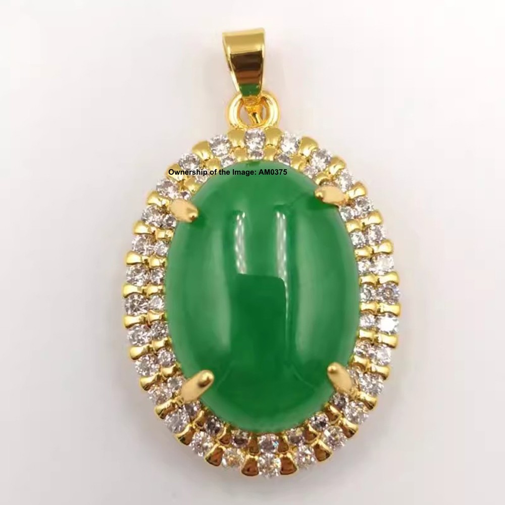 New Yellow Alloy Heating Jade Pendant Zircon and Green Oval Jade Pendant 32mm H
