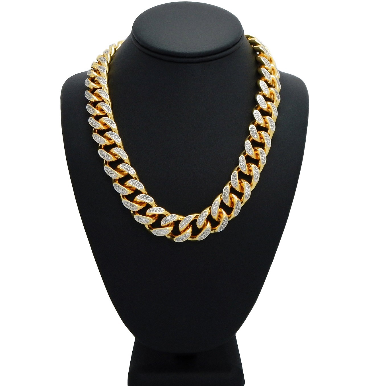 18″ Choker Miami Cuban Link Chain Micro Pave Prong Set Necklace Gold
