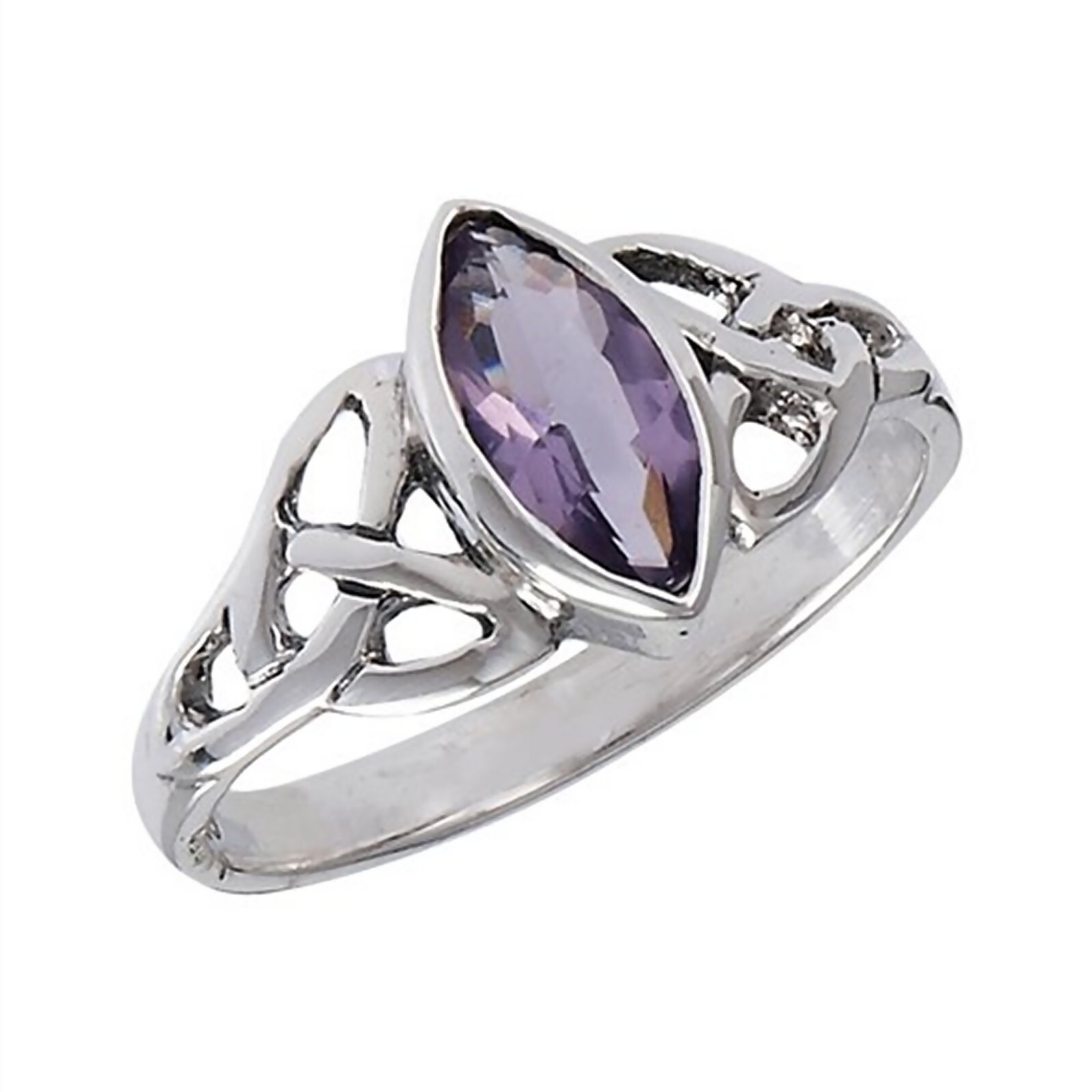 Celtic Solitaire Ring 925 Sterling Silver Purple Cubic Zirconia Trinity Band
