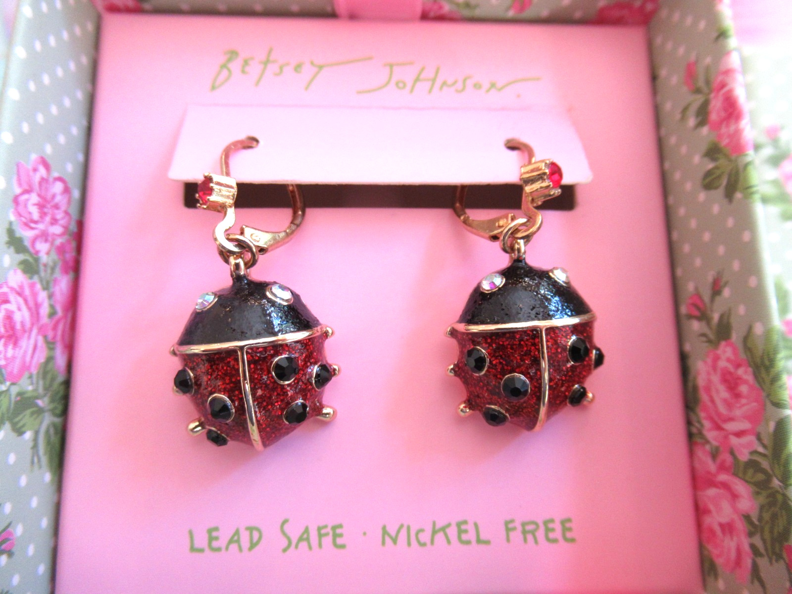 Betsey Johnson Authentic Lady Bug Lever Back Earrings NIB